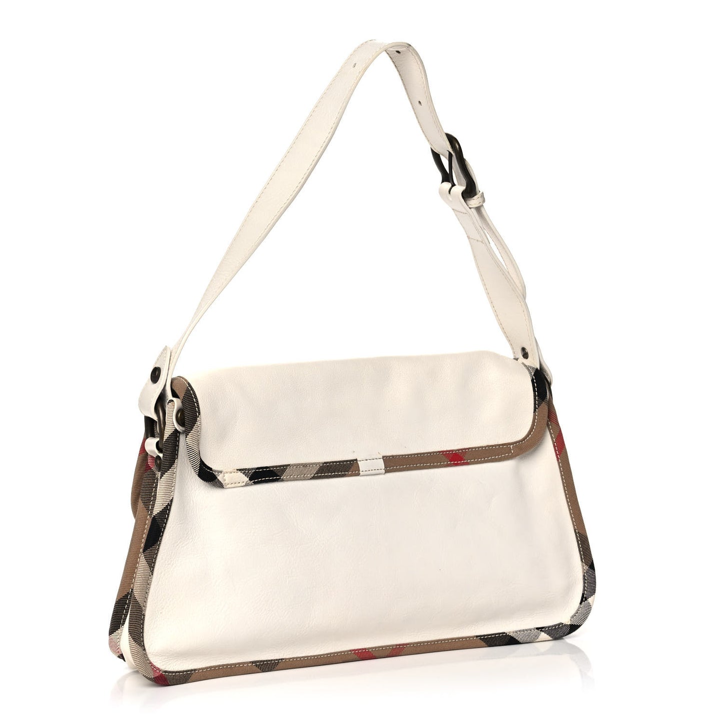 Calfskin Nova Check Shoulder Bag White