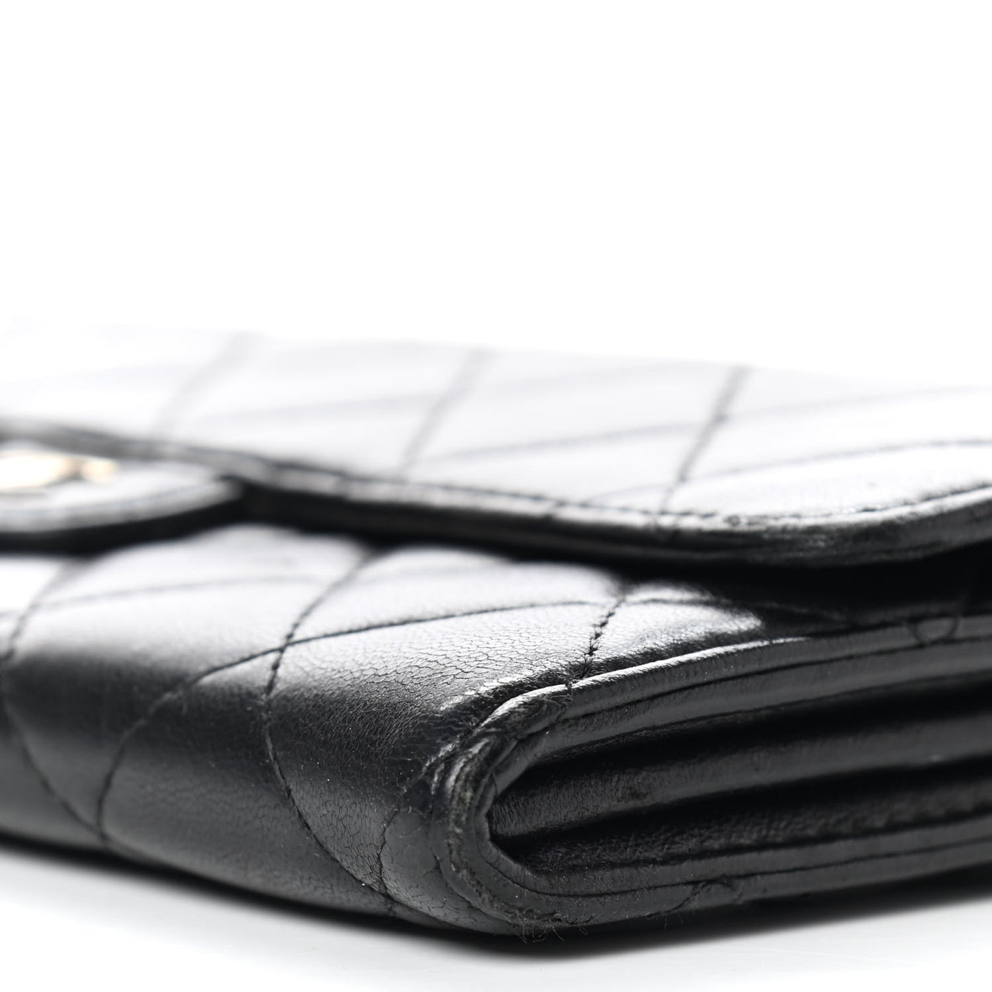 Lambskin Quilted Large Gusset Flap Wallet Black