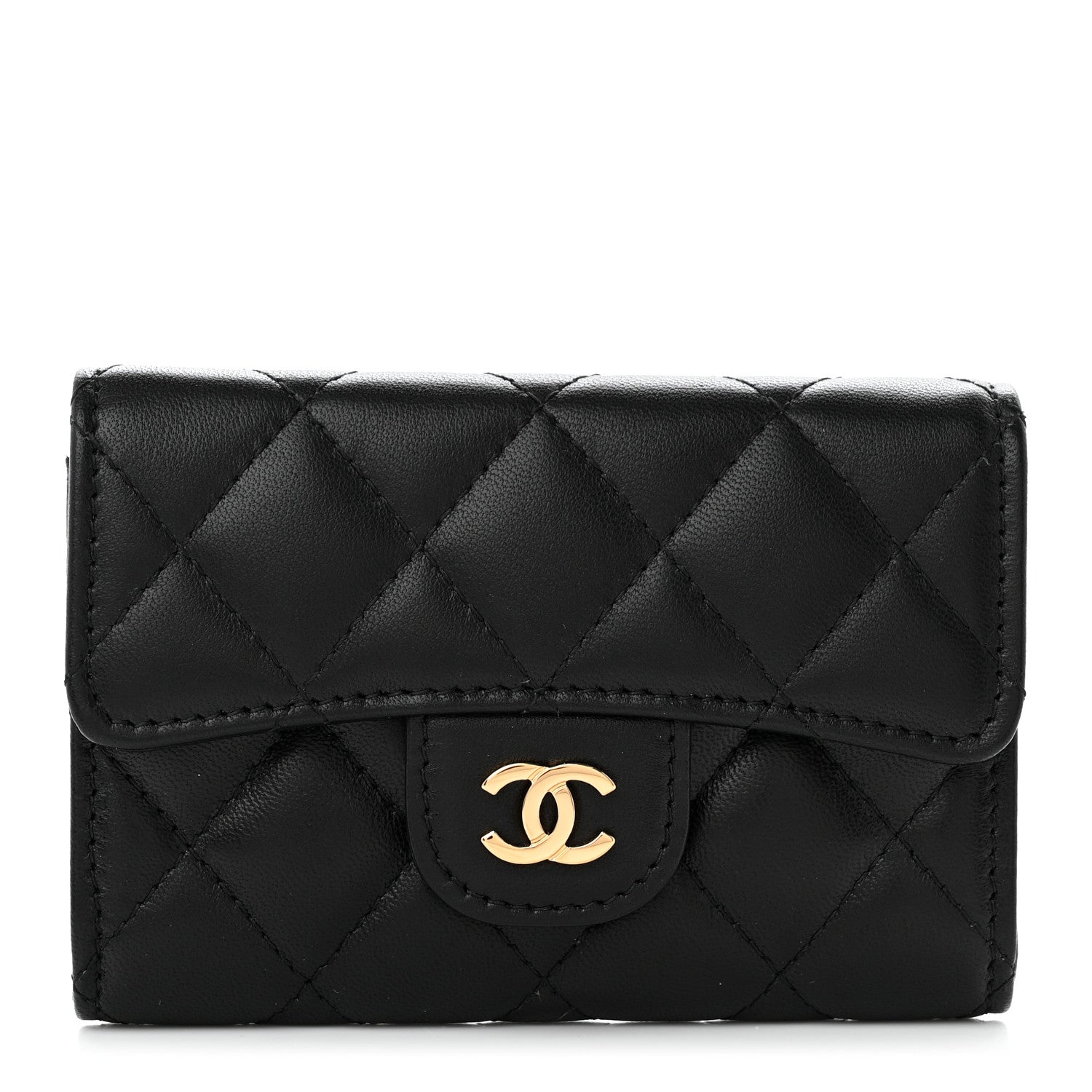 Chanel Lambskin Quilted Flap Card Holder Wallet Black 1 of 9
