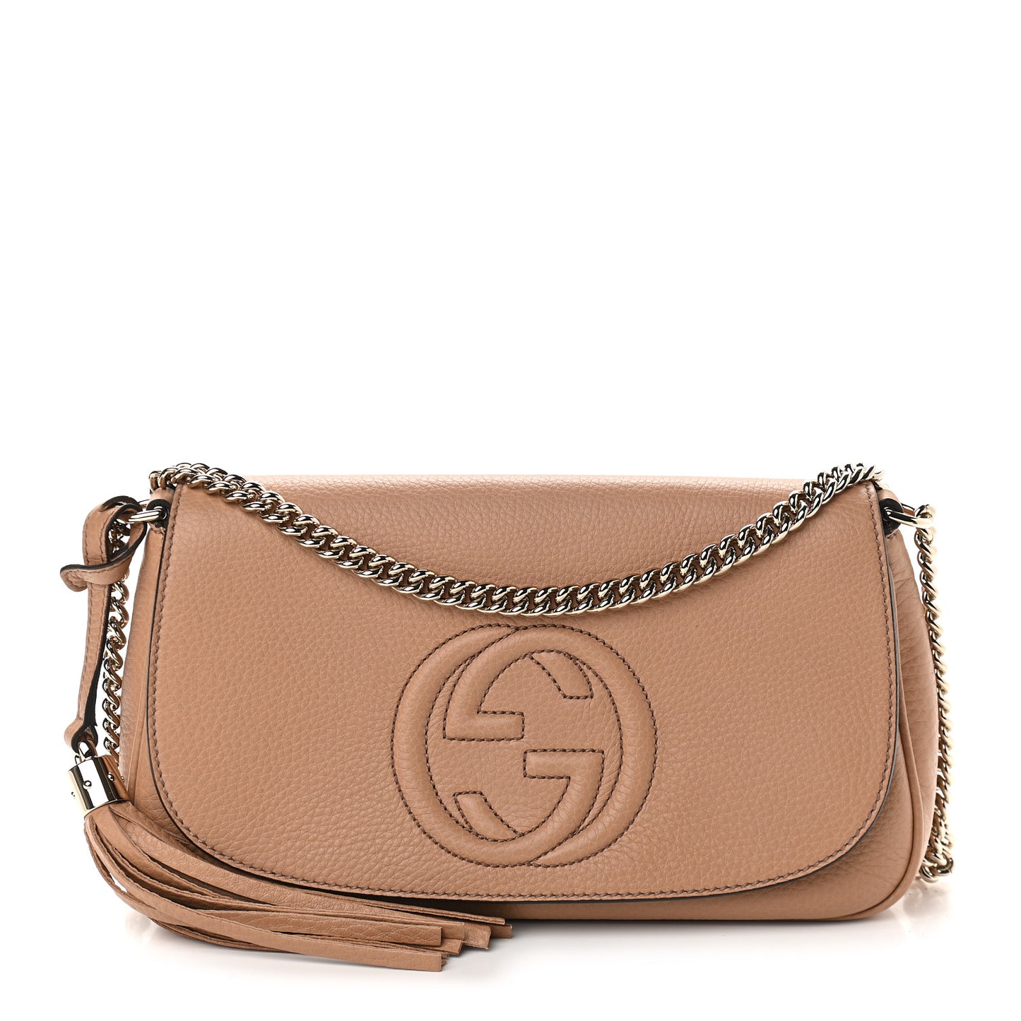 Pebbled Calfskin Medium Soho Flap Crossbody Camelia