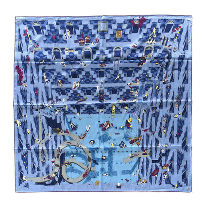 Hermes Silk Cotton Les Bains d'Scarf 100 Bleu Nuit Silex Magenta 1 of 3