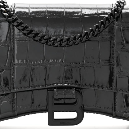 Balenciaga Shiny Calfskin Monochrome Crocodile Embossed Hourglass Chain Bag Black 7 of 11