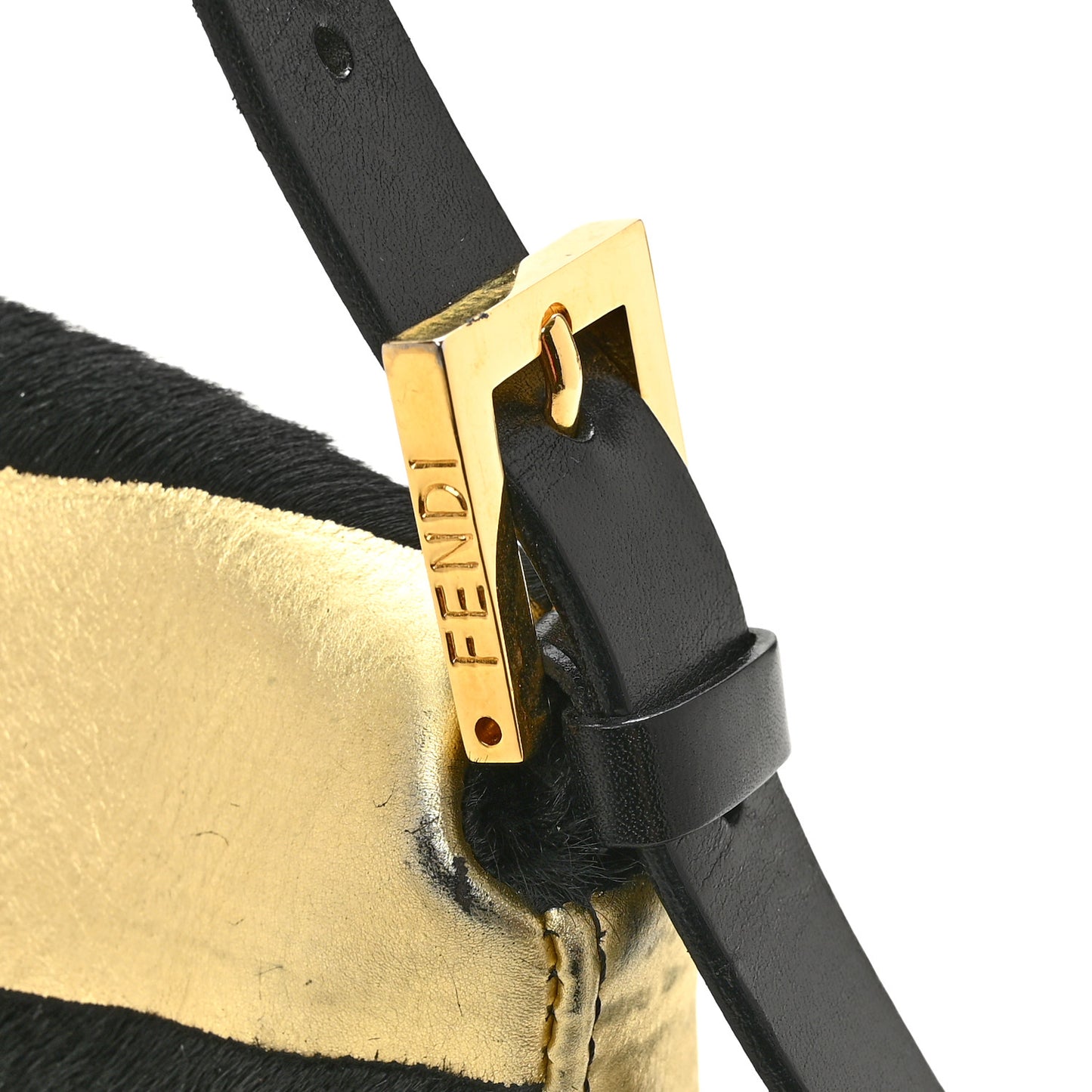 Metallic Calfskin Calf Hair Baguette Black Gold