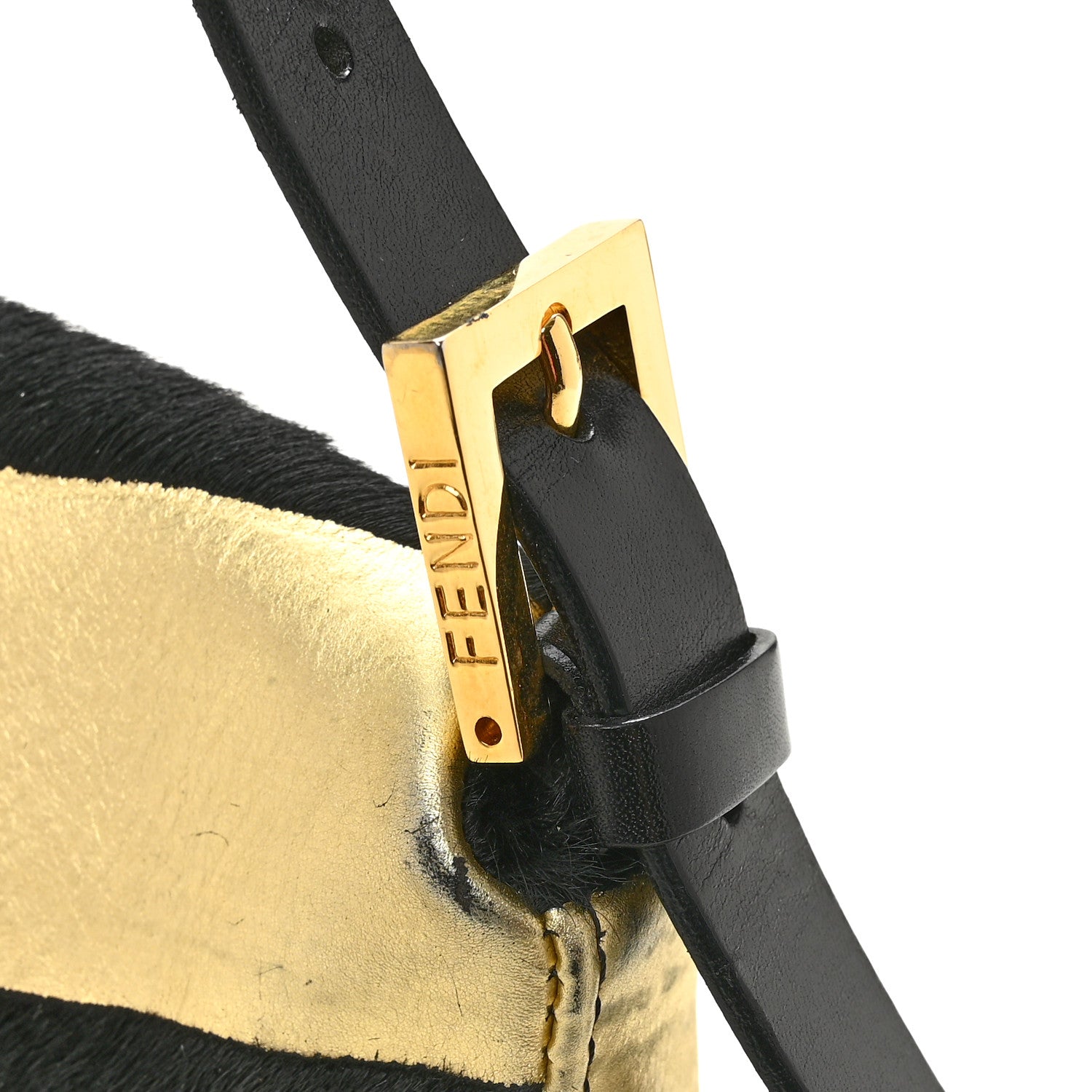 Fendi Metallic Calfskin Calf Hair Baguette Black Gold 12 of 13