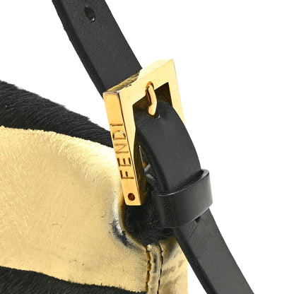 Fendi Metallic Calfskin Calf Hair Baguette Black Gold 12 of 13
