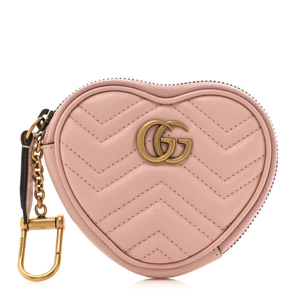 Gucci Calfskin Matelasse Chevron GG Marmont Heart Coin Purse Perfect Pink 1 of 7