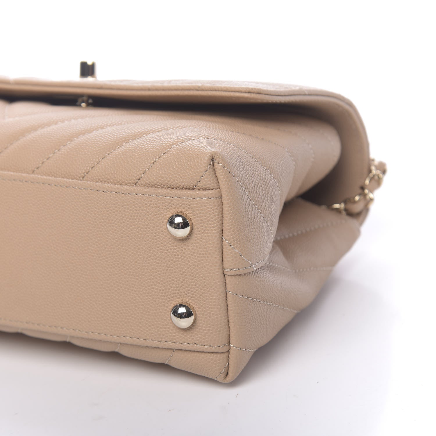 Chanel Caviar Chevron Quilted Mini Coco Handle Flap Beige 9 of 10