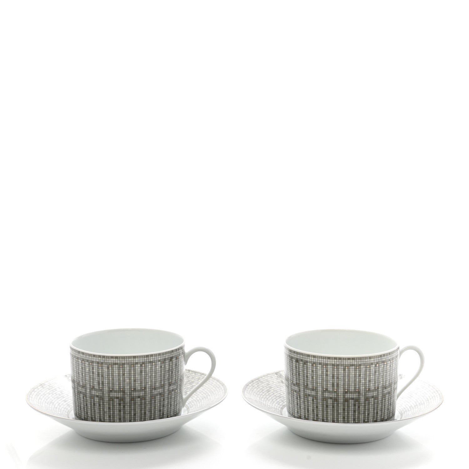 Hermes Porcelain Mosaique Au 24 Breakfast Cup And Saucer Set Of 2 Platine 2 of 11