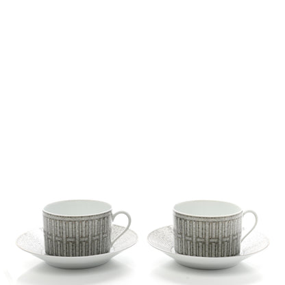 Hermes Porcelain Mosaique Au 24 Breakfast Cup And Saucer Set Of 2 Platine 2 of 11