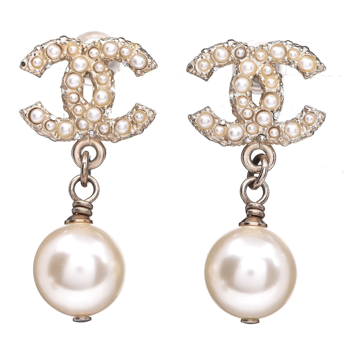 Pearl Crystal CC Drop Earrings Gold