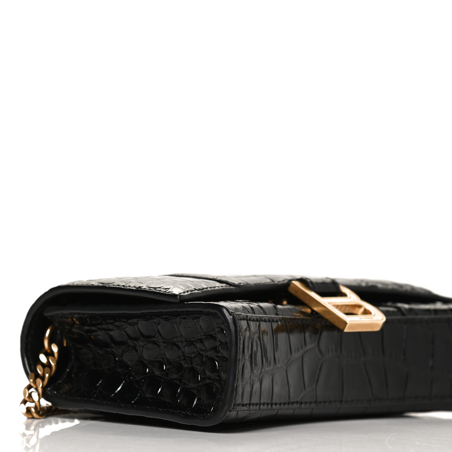Balenciaga Shiny Calfskin Crocodile Embossed Hourglass Chain Bag Black 7 of 10