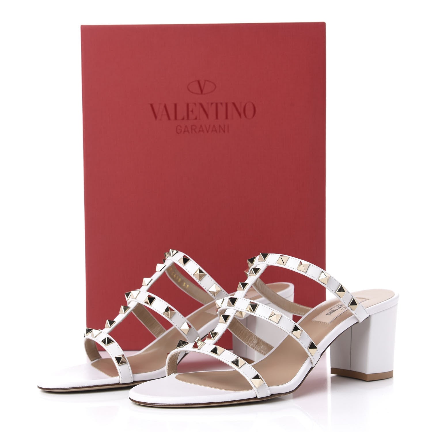 Valentino Garavani Calfskin Nappa Rockstud 60mm Caged Slide Sandals 39 Optic White 11 of 11