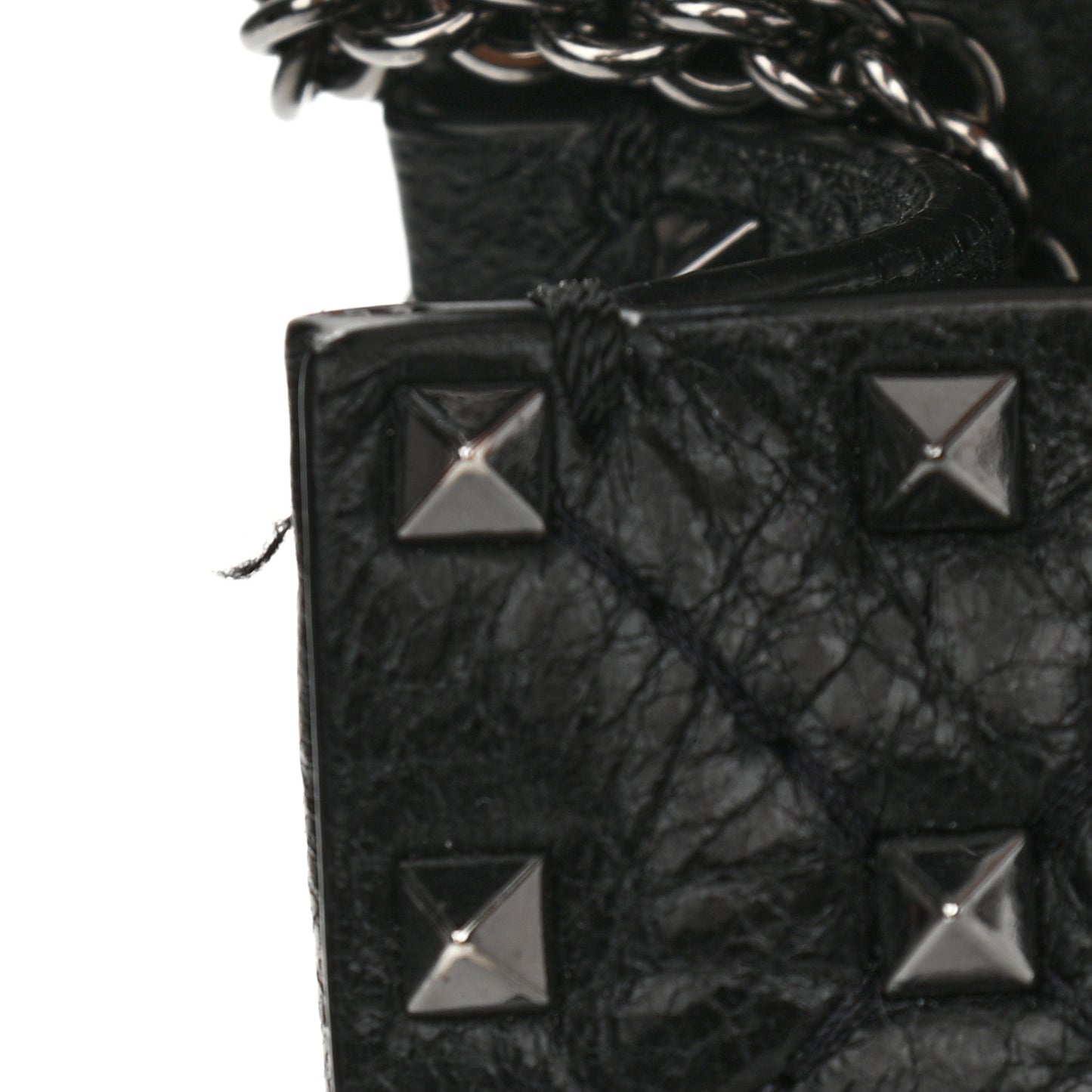 Craquele Nappa Medium Rockstud Spike Shoulder Bag Black