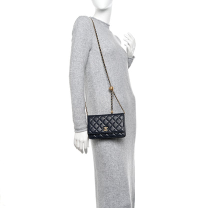 Chanel Lambskin Quilted Pearl Crush Wallet on Chain WOC Navy 3 of 12