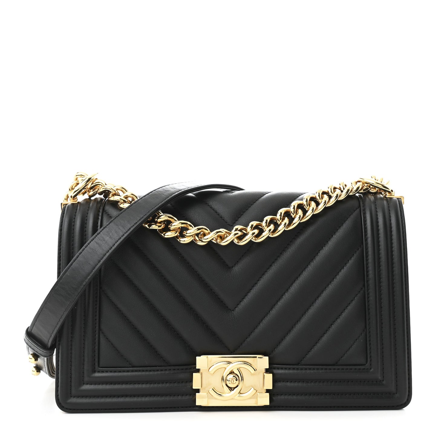 Lambskin Chevron Quilted Medium Boy Flap Black