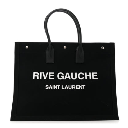 Saint Laurent Linen Calfskin Rive Gauche Tote Black 1 of 12