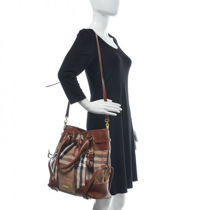 Burberry House Check Bridle Calfskin Medium Whipstitch Tote Dark Tan 2 of 9