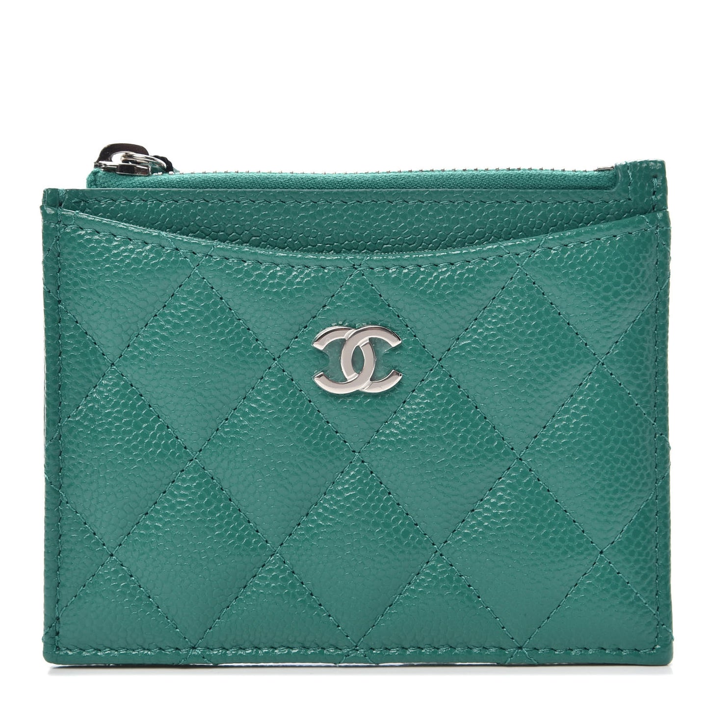 Caviar Quilted CC Zip Card Holder Green