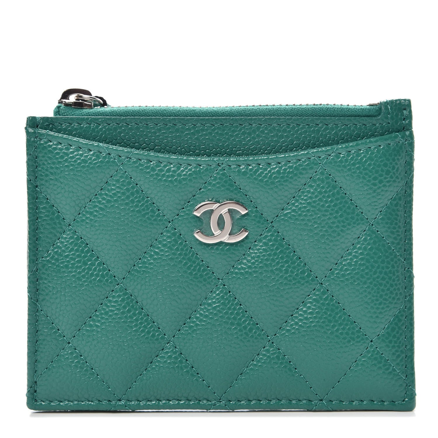 Chanel Caviar Quilted CC Zip Card Holder Green 1 of 8