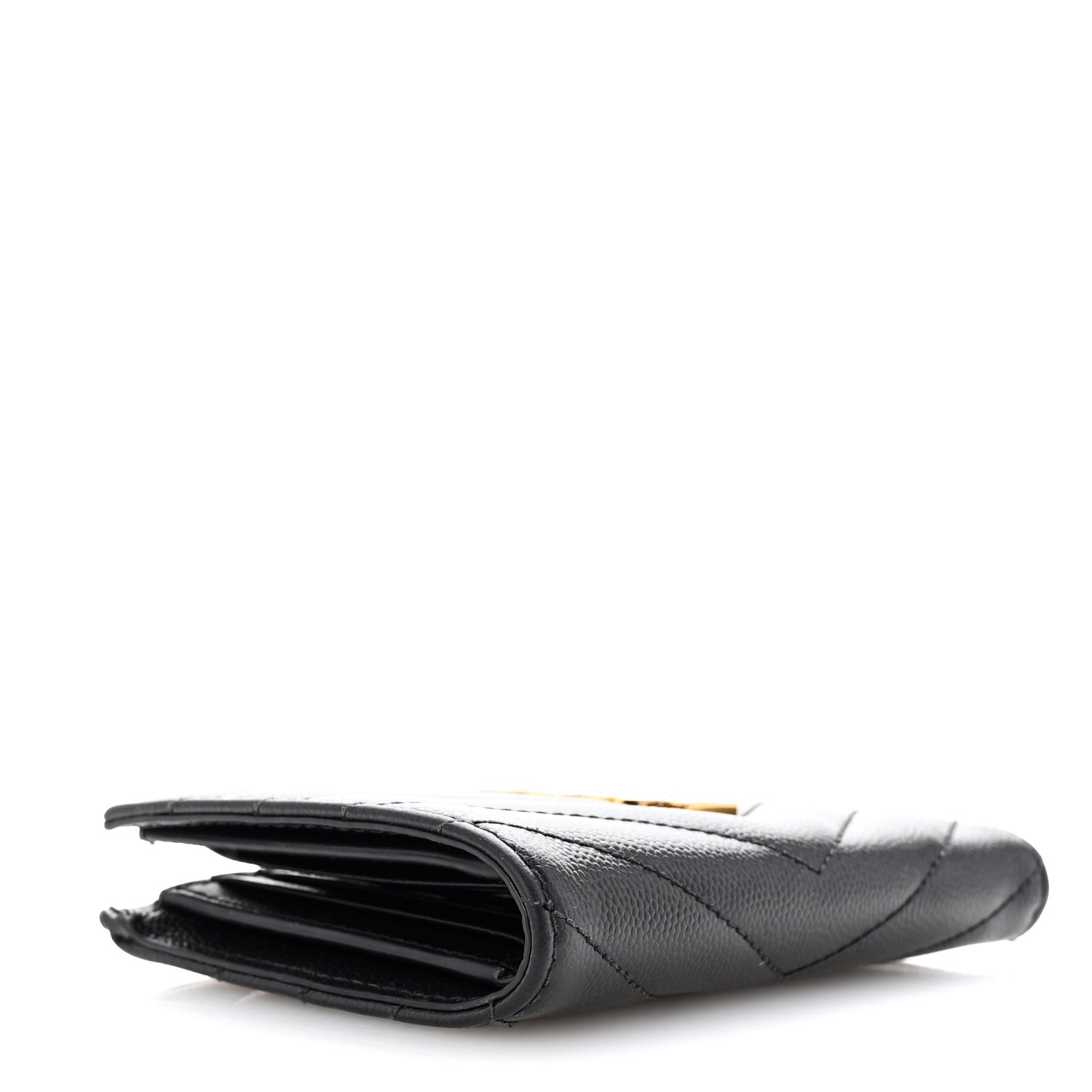 Saint Laurent Grain De Poudre Matelasse Chevron Monogram Zipped Two-Part Wallet Black 4 of 7