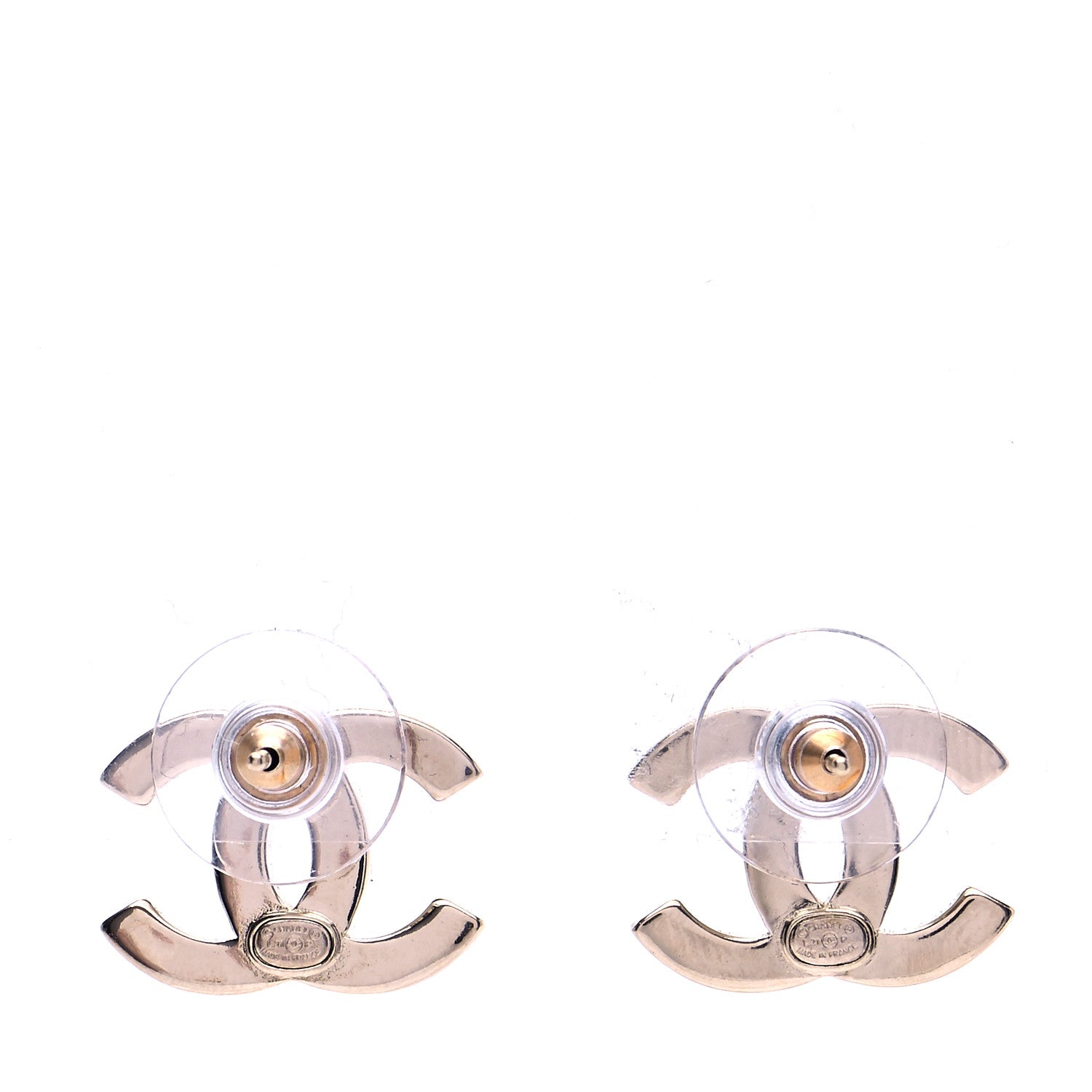 Chanel Crystal Metal CC Paris Button Stud Earrings Gold 3 of 5