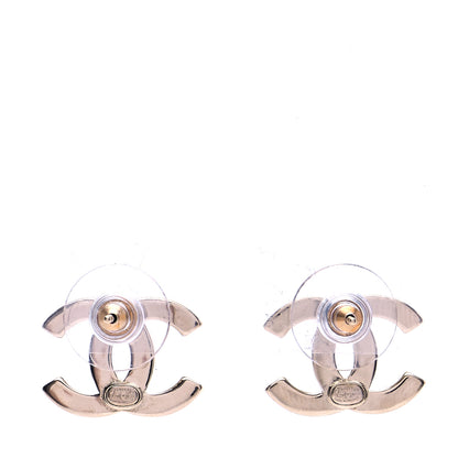 Chanel Crystal Metal CC Paris Button Stud Earrings Gold 3 of 5