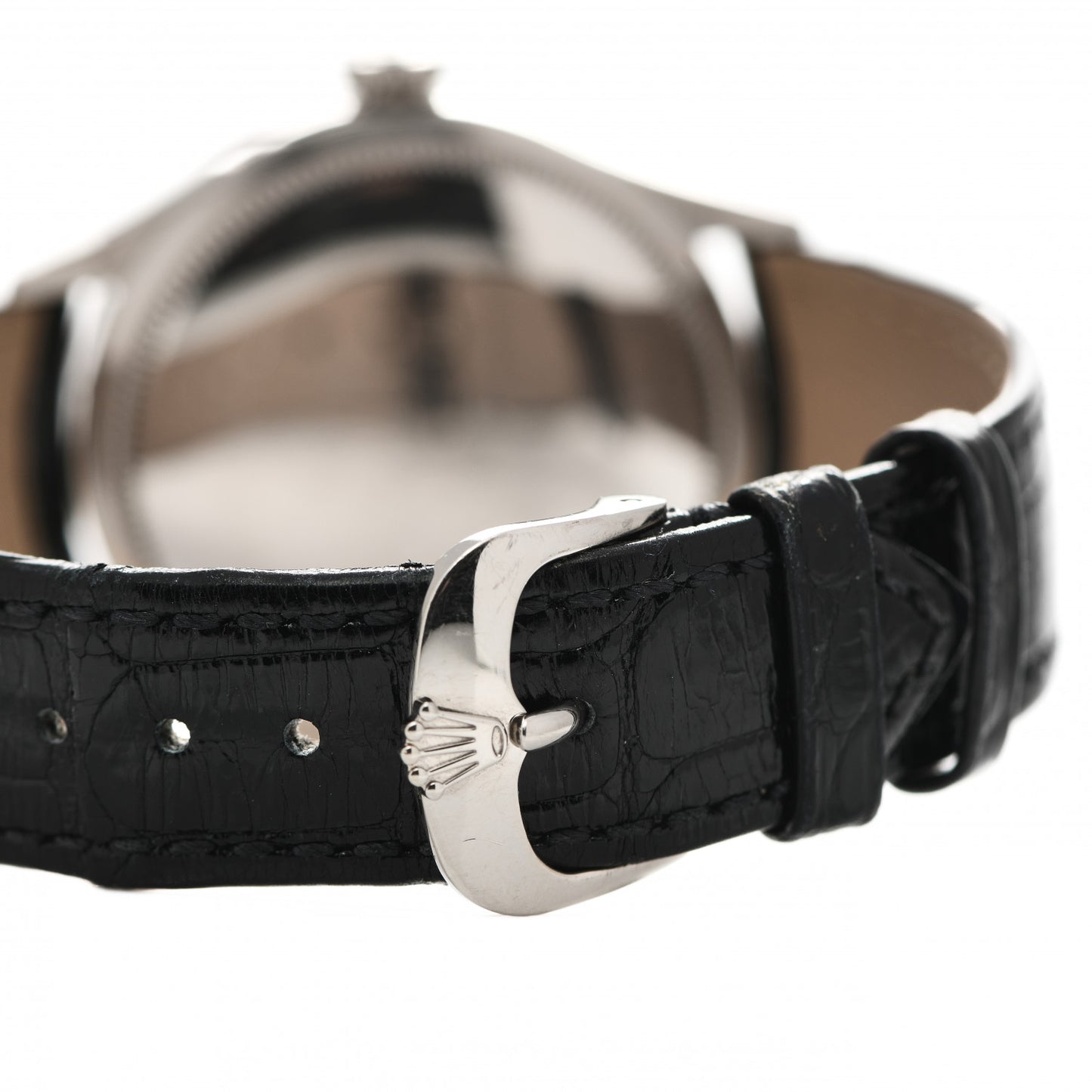 18K White Gold Alligator 38mm Cellini Date Watch Black 50519