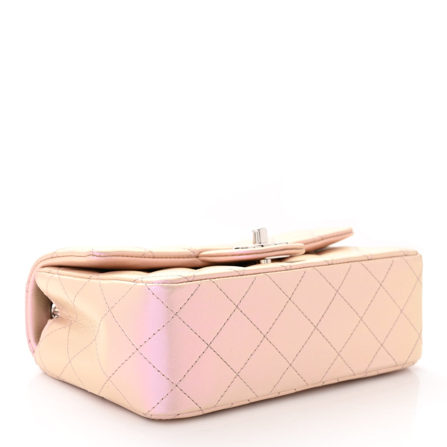 Iridescent Calfskin Quilted Mini Rectangular Flap Pink