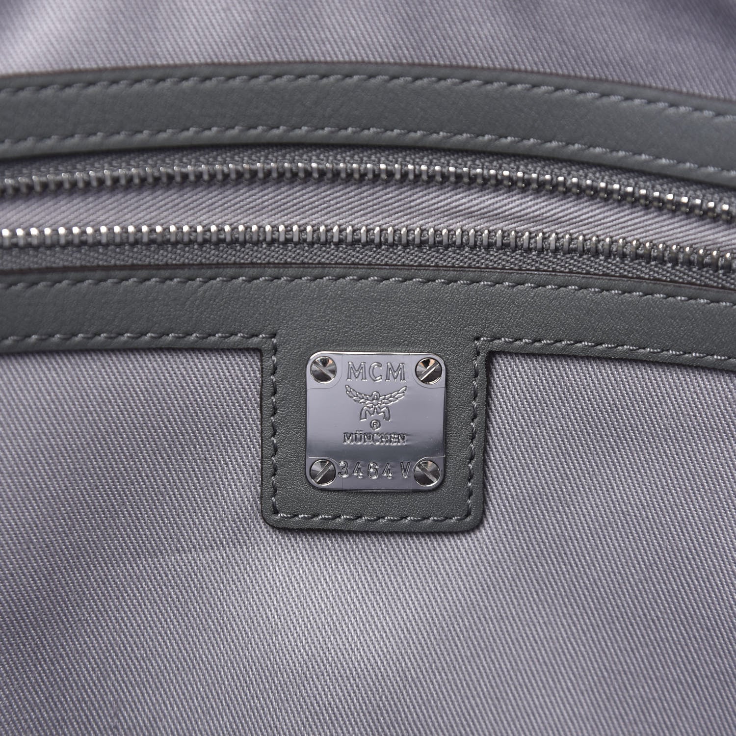 MCM Calfskin Ottomar Monogram Medium Klara Top Zip Tote Charcoal 8 of 10