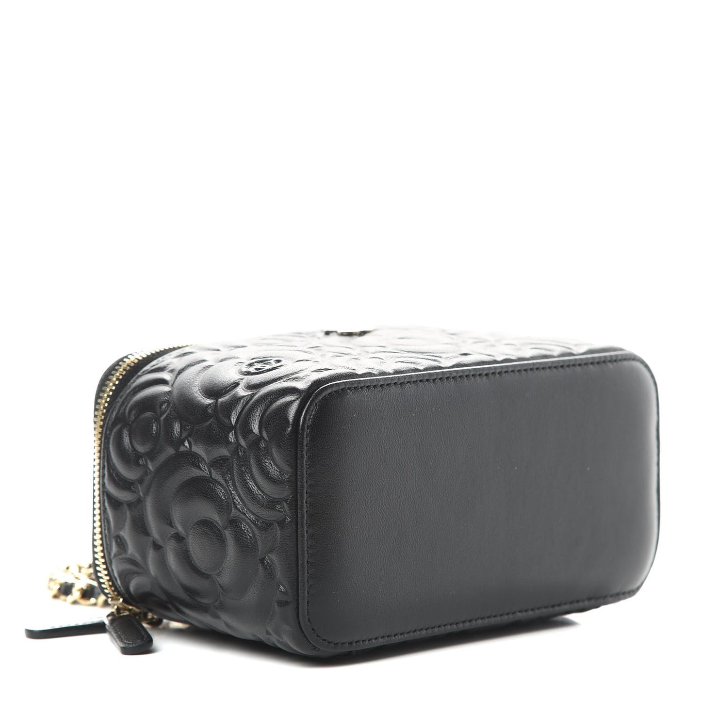 Lambskin Camellia Embossed Small Vanity Case With Chain Black