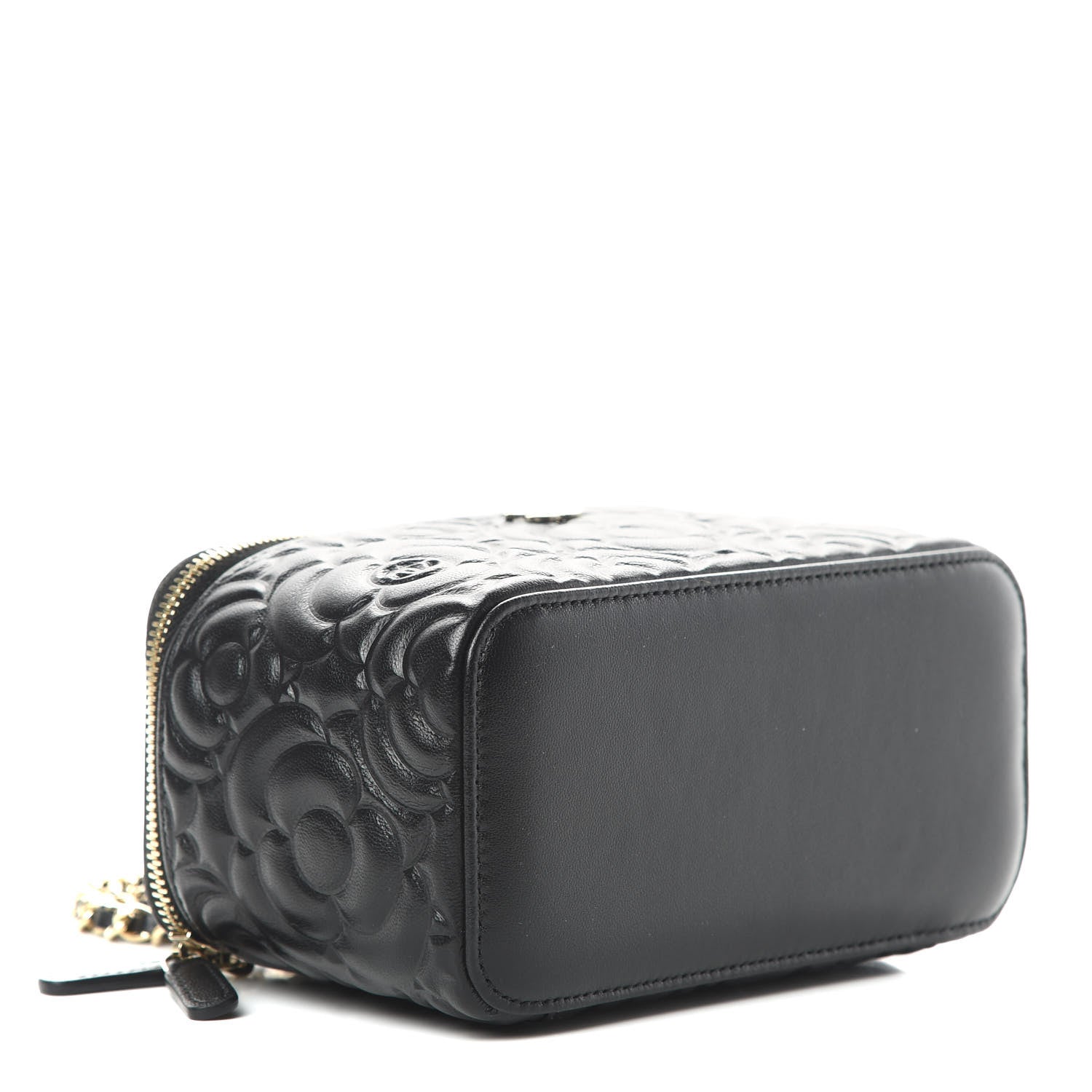 Chanel Lambskin Camellia Embossed Small Vanity Case With Chain Black 4 of 12