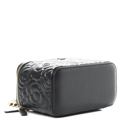 Chanel Lambskin Camellia Embossed Small Vanity Case With Chain Black 4 of 12