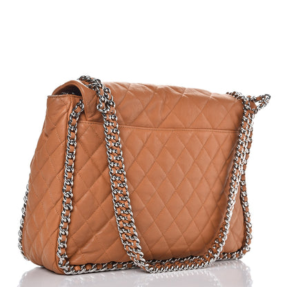 Chanel Washed Lambskin Chain Around Maxi Flap Bag Dark Beige 3 of 9