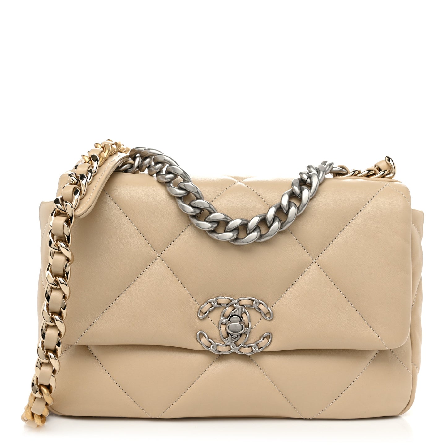 Lambskin Quilted Medium Chanel 19 Flap Light Beige