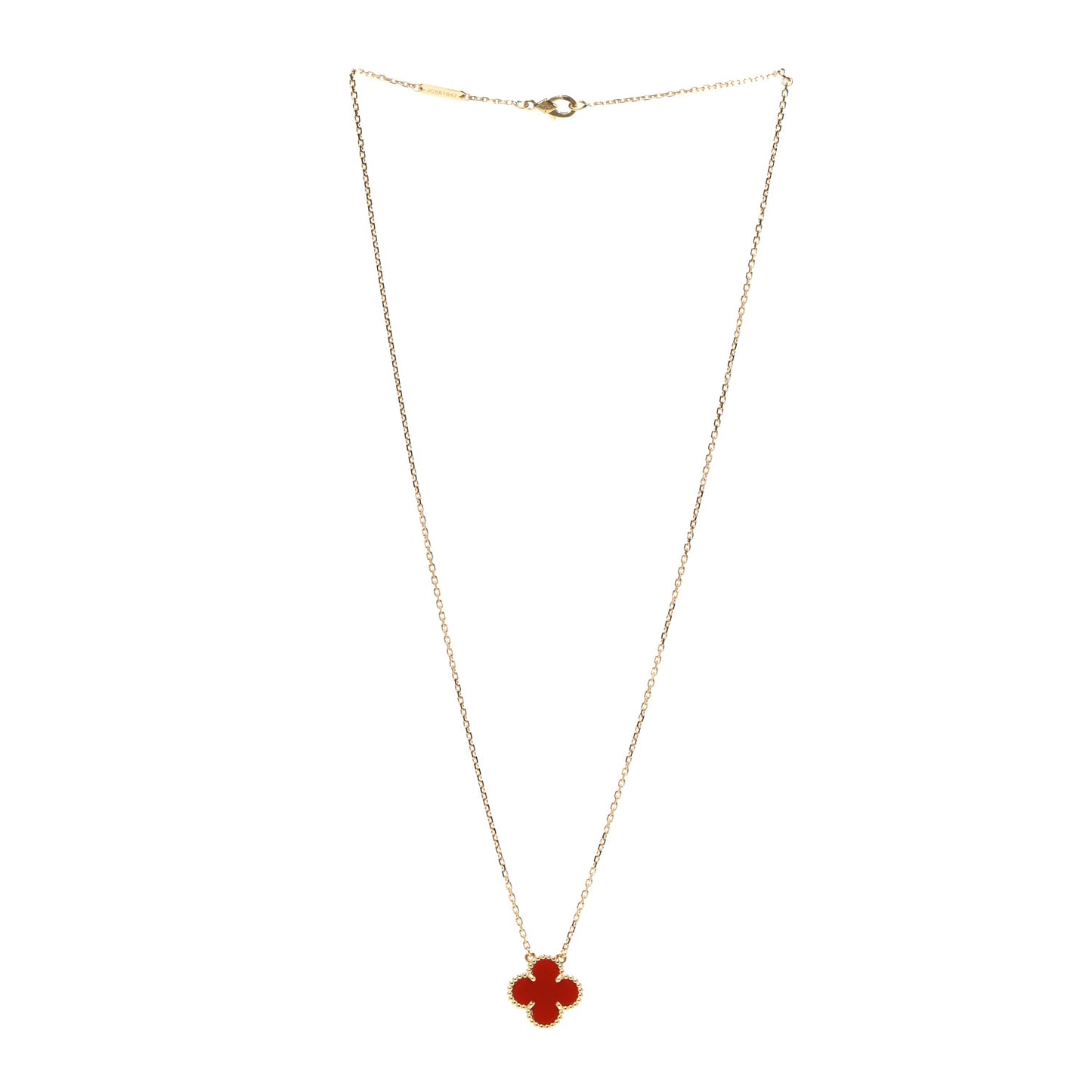18K Yellow Gold Carnelian Vintage Alhambra Pendant Necklace