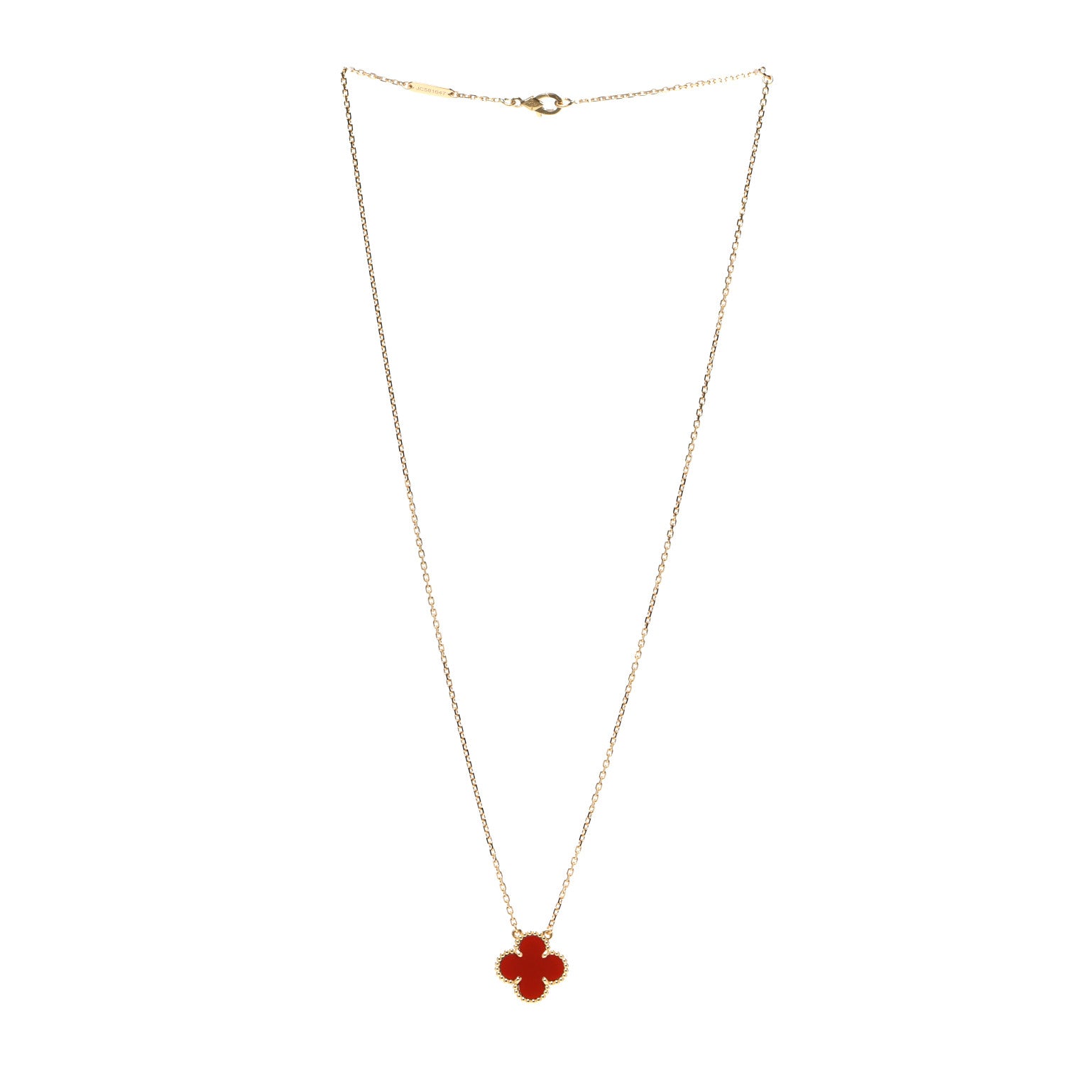 Van Cleef & Arpels 18K Yellow Gold Carnelian Vintage Alhambra Pendant Necklace 3 of 7
