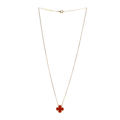 Van Cleef & Arpels 18K Yellow Gold Carnelian Vintage Alhambra Pendant Necklace 3 of 7