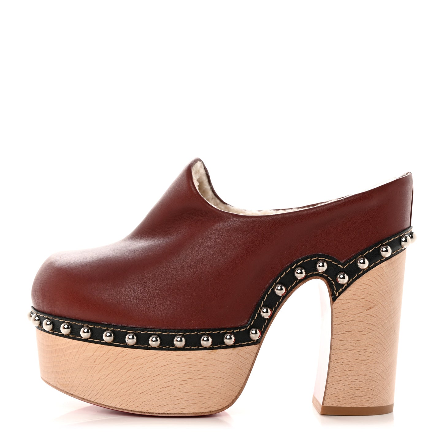 Calfskin Shearling Joan 130 Platform Mules 39 Burgundy