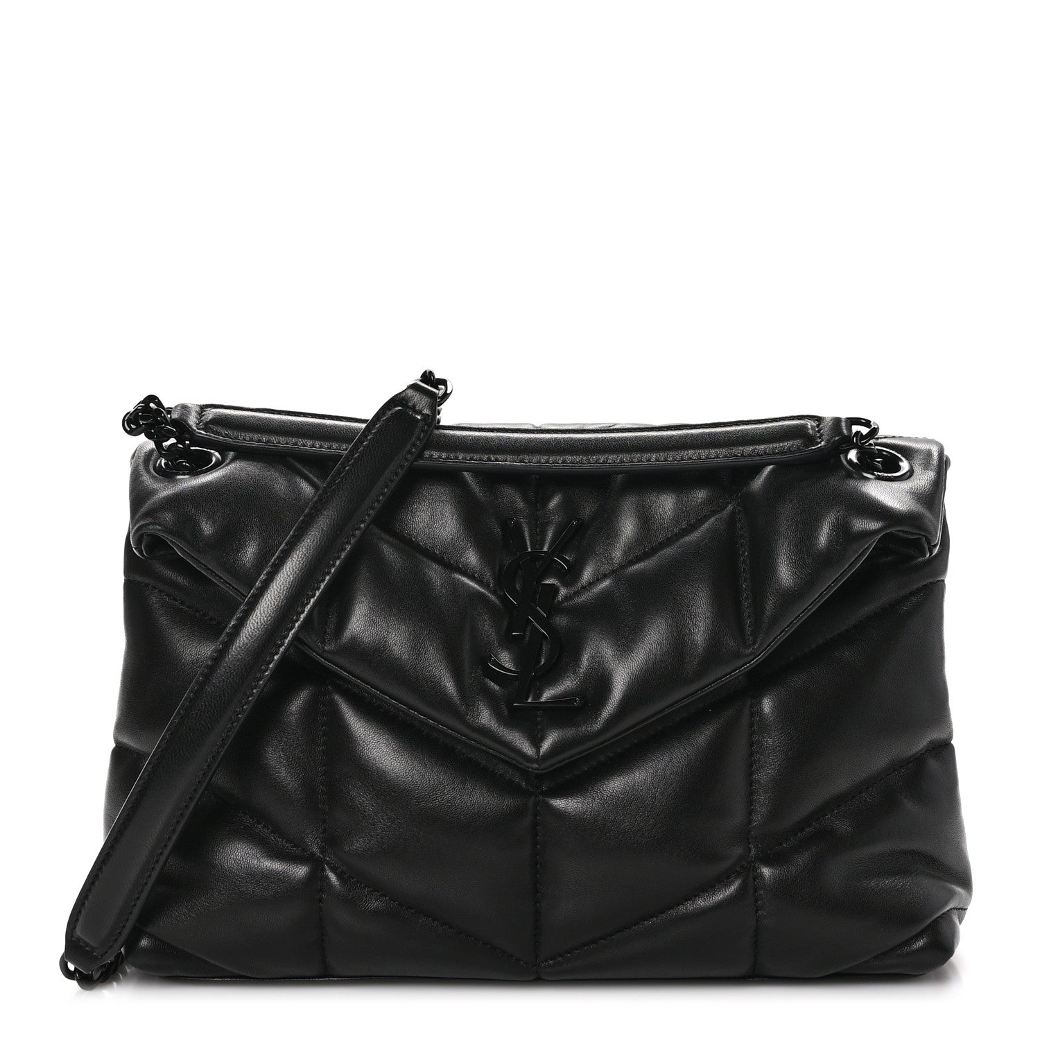 Saint Laurent Lambskin Quilted Monogram Monochrome Small Loulou Puffer Chain Satchel Black 1 of 10