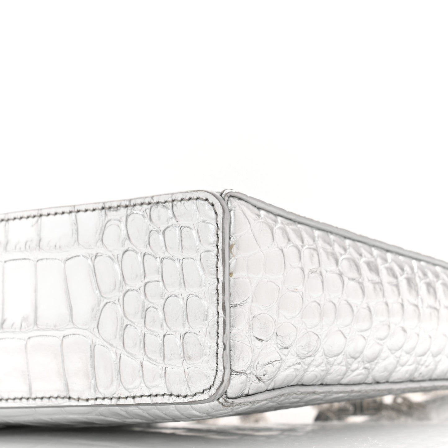 Metallic Calfskin Croc Embossed Small Cut Out Shoulder Bag Silver