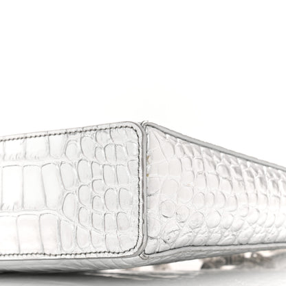 Givenchy Metallic Calfskin Croc Embossed Small Cut Out Shoulder Bag Silver 10 of 10