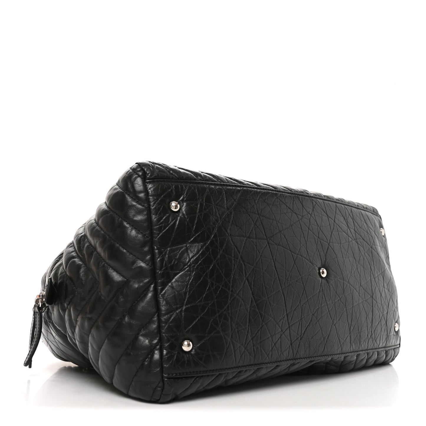 Aged Calfskin Chevron Large Soft Bowling Bag Black