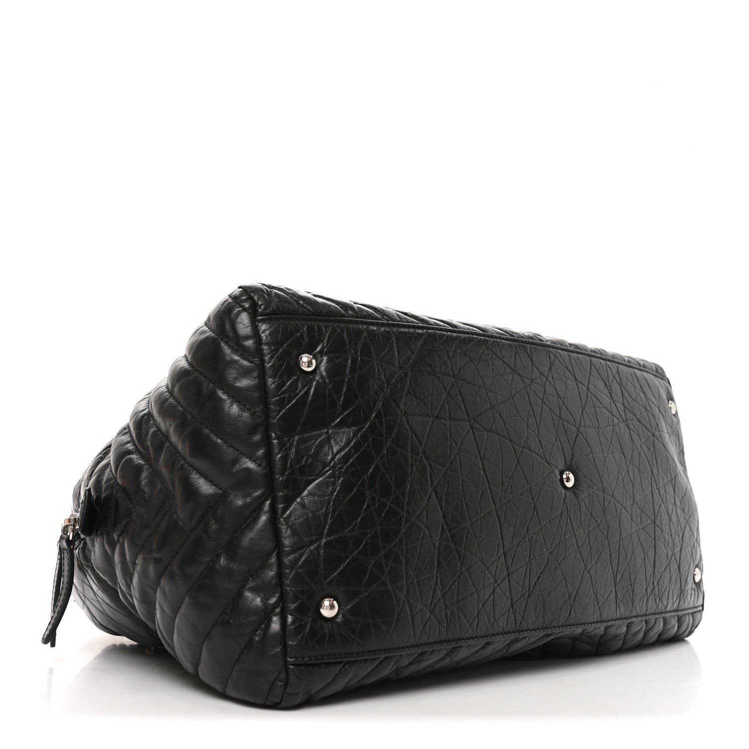 Chanel Aged Calfskin Chevron Large Soft Bowling Bag Black 4 of 10