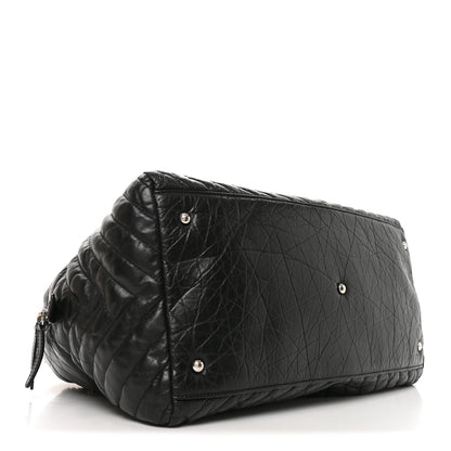 Chanel Aged Calfskin Chevron Large Soft Bowling Bag Black 4 of 10