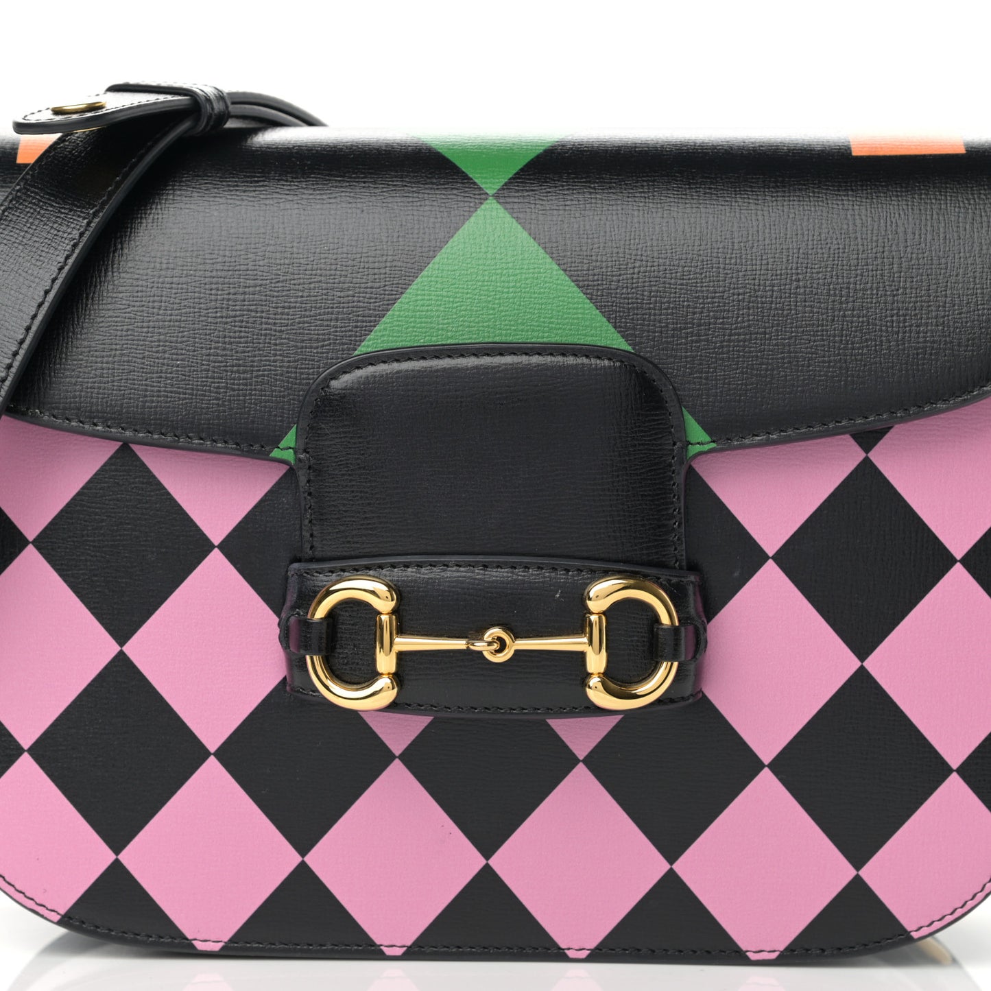 Textured Calfskin Geometric Print Horsebit 1955 Shoulder Bag Black Multicolor