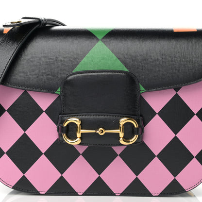 Gucci Textured Calfskin Geometric Print Horsebit 1955 Shoulder Bag Black Multicolor 8 of 16