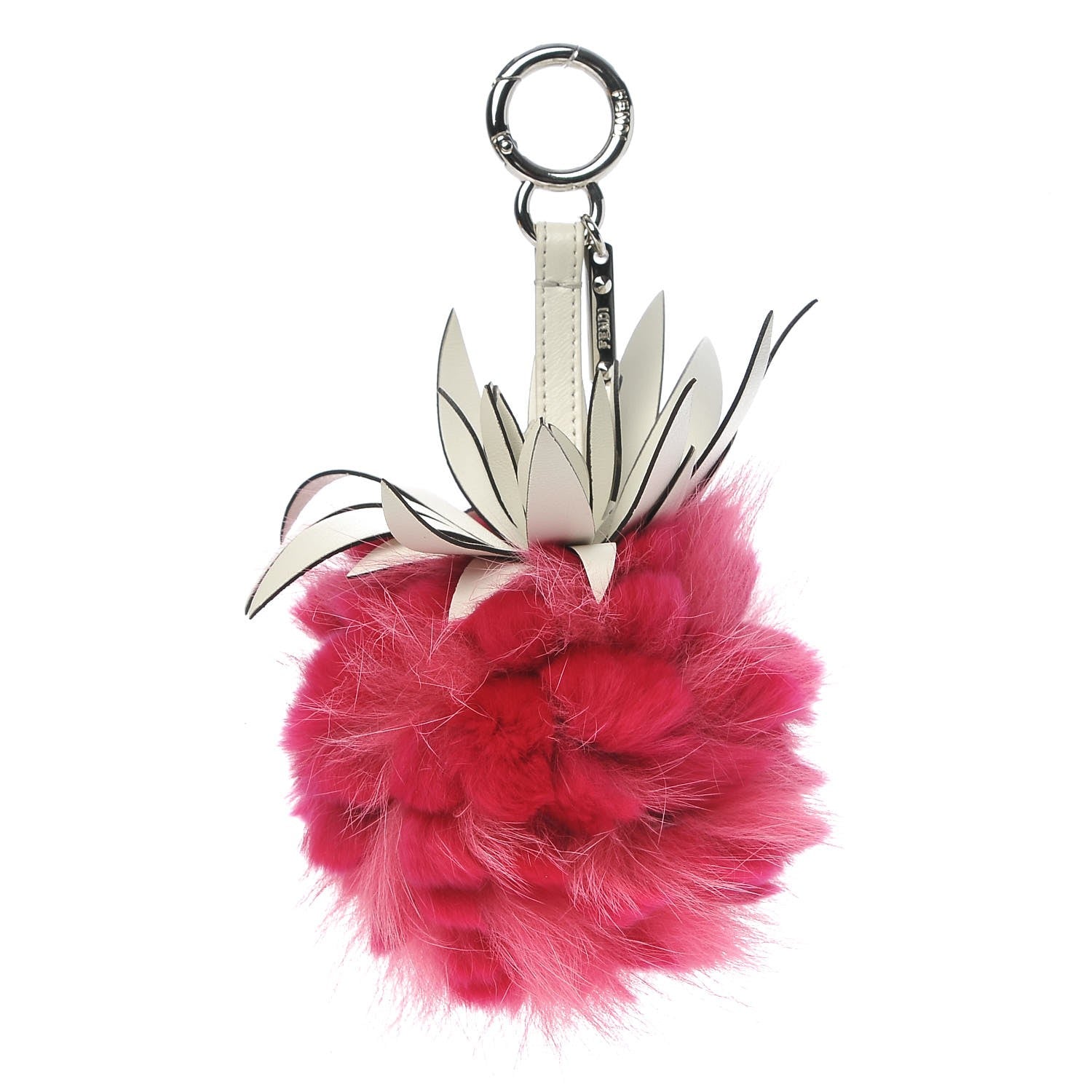 Fendi Fox Rabbit Fur Nappa Pineapple Bag Charm Fuxia White 1 of 3