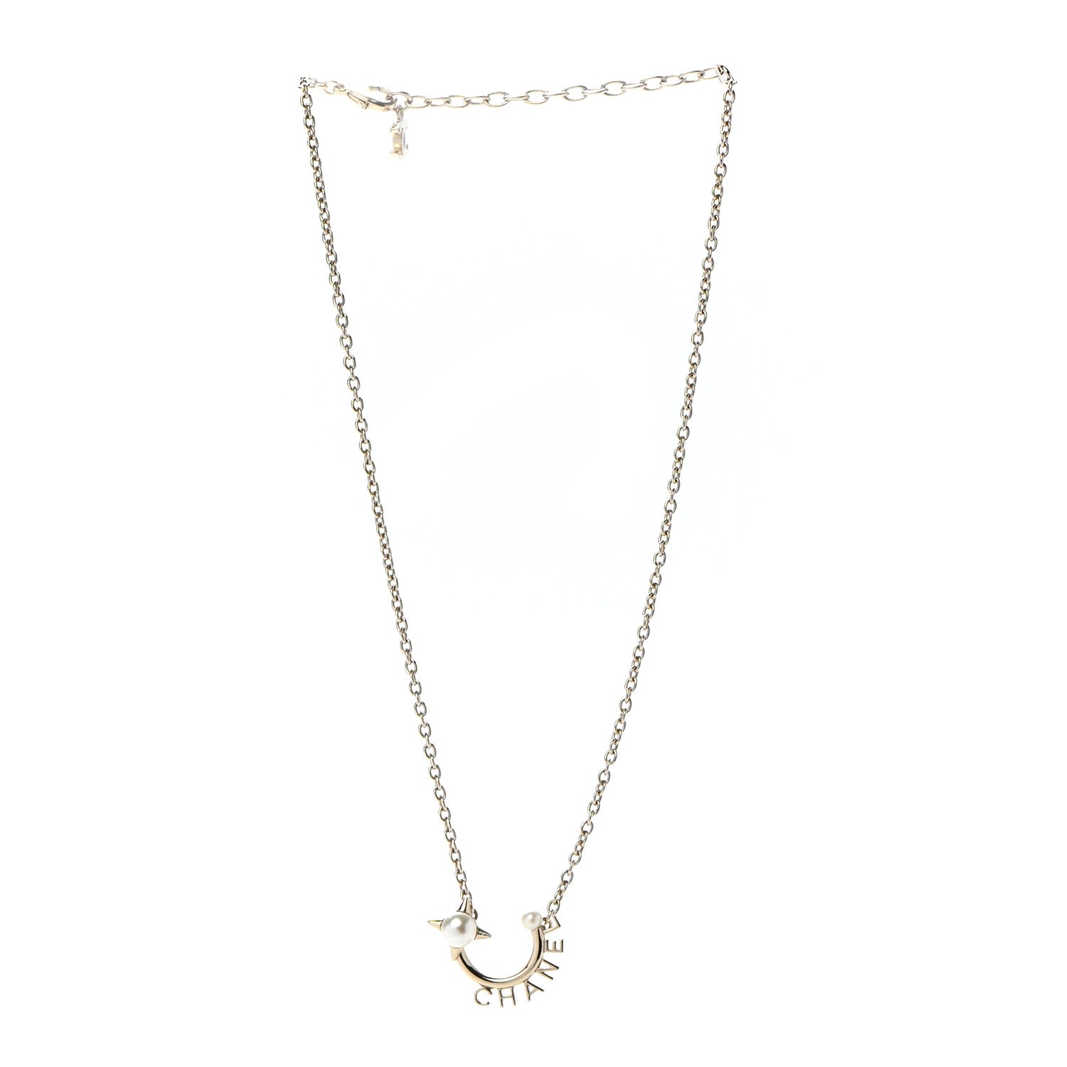 Chanel Pearl Logo Necklace Gold 3 of 7