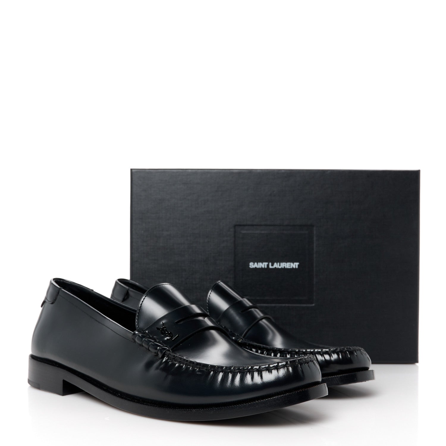 Saint Laurent Glazed Calfskin Penny Loafers 46 Black 9 of 9