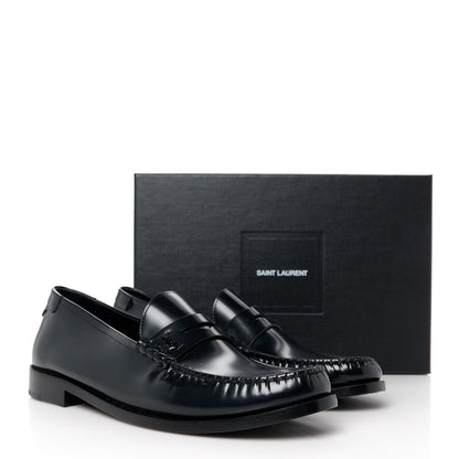 Saint Laurent Glazed Calfskin Penny Loafers 46 Black 9 of 9
